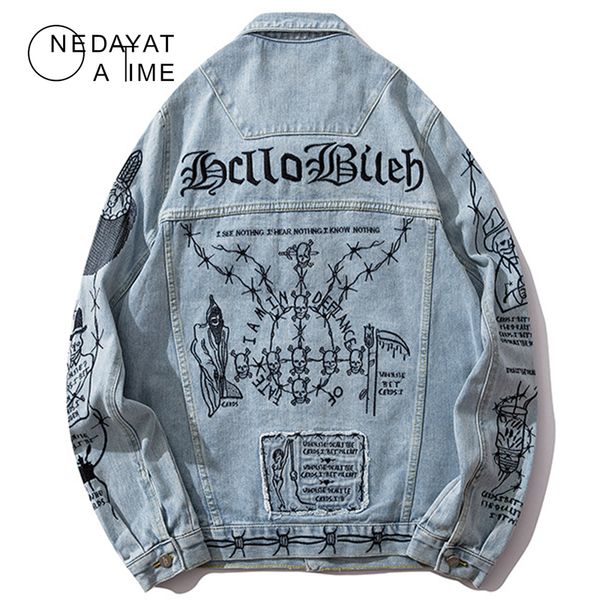 

письмо вышивка джинсовые куртки пальто мужчины уличная хип-хоп повседневная джинсовая куртка мода весна осень harajuku carg пальто мужской, Black;brown