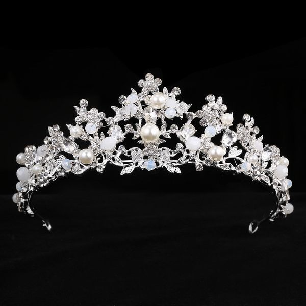 

handmade crystal tiara princess crown wedding hair accessories bridal rhinestone beads headbands diadem jewelry birthday gift, Golden;white