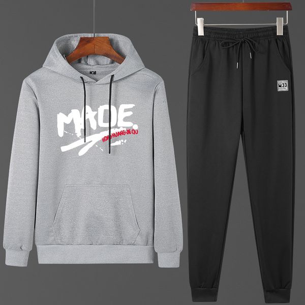 

2pcs new arrived men t-shirts active suit men plus size hooded sweater and long sets men tracksuits casual outfit, Gray