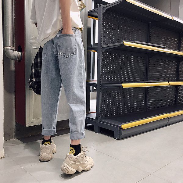 

2018 new fashion four seasons loose men jeans washed cotton casual light blue cowboy pants zipper jeans -2xl ing