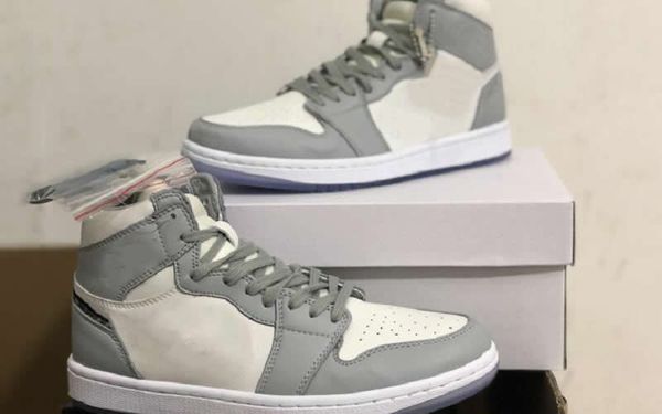 

1 high collaboration basketball designer shoes grey white black i fashion sport chaussures sneakers good quality ship with box