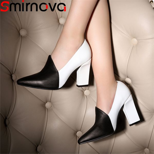 

smirnova black fashion 2020 shoes woman pointed toe pumps women shoes genuine leather high heels mixed colors prom
