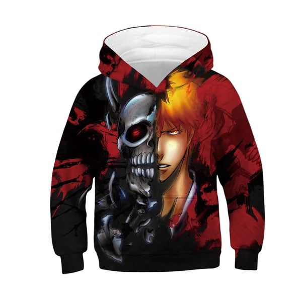 

new children cartoon anime fashion hoodies boys girls skull colorful paint loose 3d printed sweatshirt kids clothes, Black