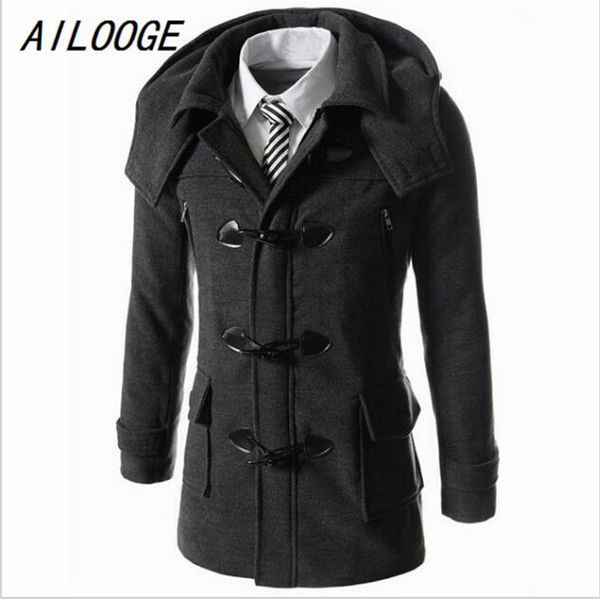 

ailooge winter men fashion buttons hooded woolen long trench coat blends men casual warm handsome woolen long coat blends trench, Tan;black