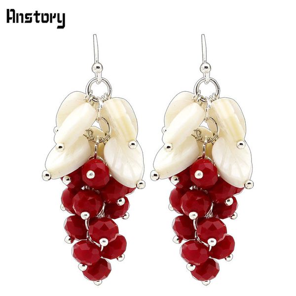

cluster coral shell leaf earrings for women antique silver plated dangle fashion jewelry party gift