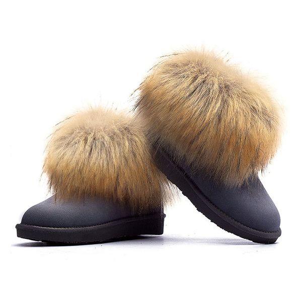 

winter women's ankle boots winter womens fox fur wedges shoes in australian style female boots. xdx 02, Black