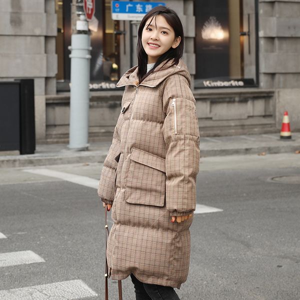 

plaid cotton women's medium length 2019 new fashion loose east gate down cotton winter coat trend plaid winter coat women, Black