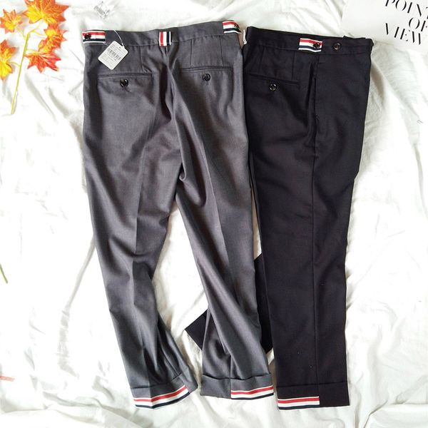 

высококачественный т.б. полушерстяные малоэтажное тощий fit 1" рбг манжета детализация классические кавалерийской саржа chino брюки мужские, Black