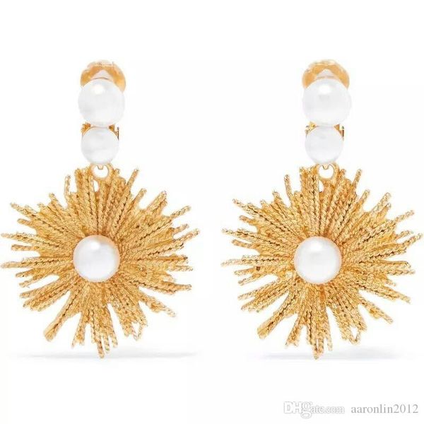 

женщины урожай металла sun цветок шпилька серьги подвеска панк ювелирных жемчужные серьги золота нерегулярные серьги свадебный brincos, Golden;silver