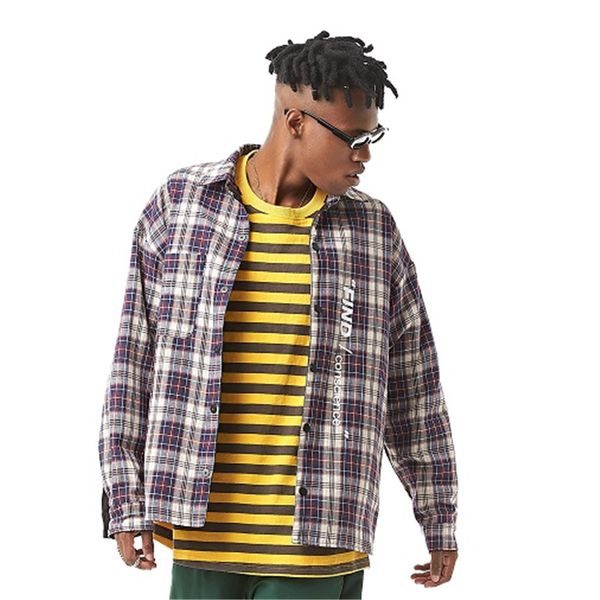 

male streetwear hip hop fashion loose tooling jacket men double-sided wear casual plaid jacket spring autumn outerwear, Black;brown