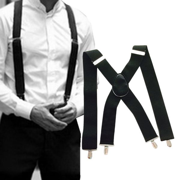 

50mm wide men x-back x shape heavy duty trousers brace suspenders with clips gh, Black;white