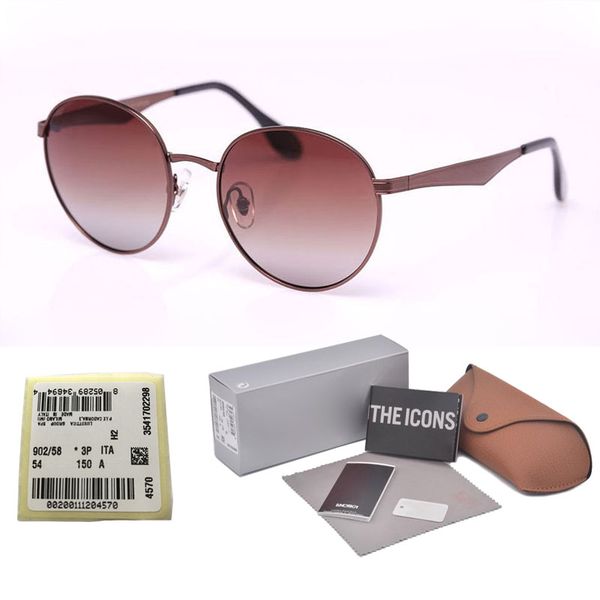 

Top quality Brand Designer Polarized sunglasses men women Round metal frame Mirror polaroid lens with free Retail cases and box