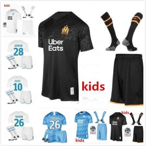 

kids kit 2019-2020 olympique de marseille soccer jerseys 19/20 marseille 25th anniversary edition .gustavo thauvin payet football uniforms, Black;yellow
