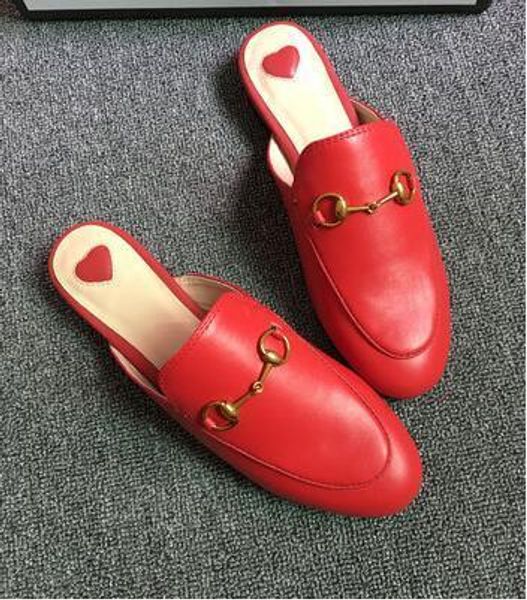 

2019 fashion womens luxury leather loafers muller slipper shoes with buckle princetown slippers ladies casual mules flats shoe sneaker t01, Black