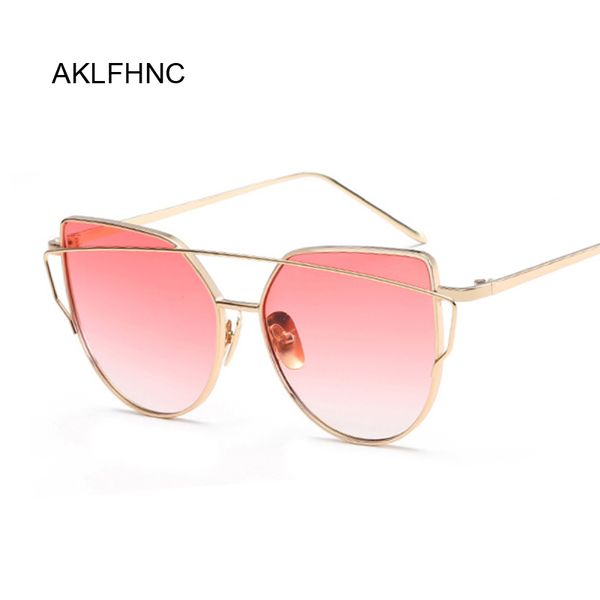 

fashion vintage ladies cat eye sunglasses women brand designer metal luxury rose gold mirror sun glasses female uv400, White;black