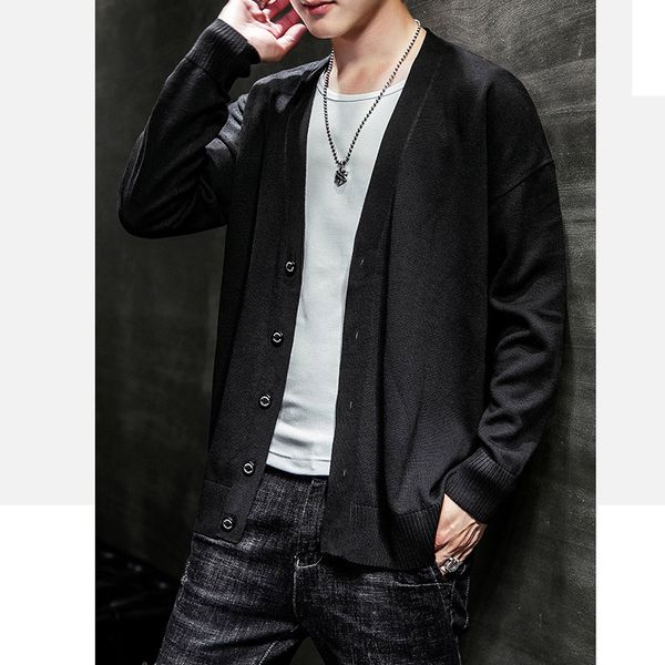 

mens конструктора knit кардиган solid color свитер для мальчиков v-образным вырезом топ с длинным рукавом одежда новые моды стиль top мальчи, White;black