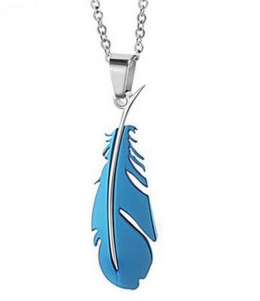 

3 colors 316l stainless steel angel feathers pendant necklace gold color titanium blue collares mens fashion jewelry necklaces, Golden;silver
