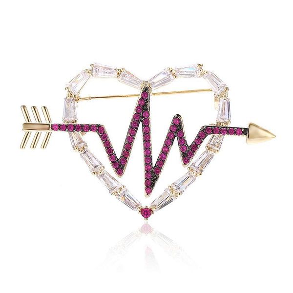 

xiumeiyizu последней мода дизайн кристалл сердце брошь pins стрелка через костюм сердце влюбленного корсаж свадебная брошь, Gray