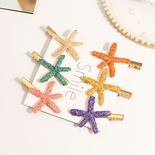 

color hairpin pentagram starfish word clip side clip net red girl headdress new, Slivery;white