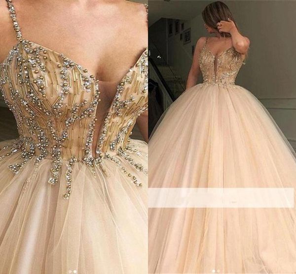 

шампанское бальное платье quinceanera платья сладкий 15 выпускного вечера вечерние платья кристаллы бусы топ тюль длинные формальные платья, Blue;red