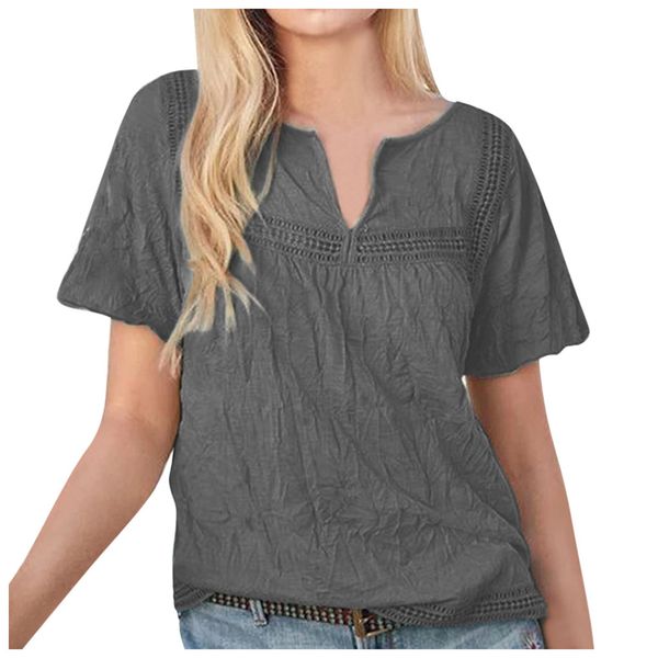 

blouse for women summer camisetas verano mujer 2019 fashion short sleeve v neck solid blouse female, White