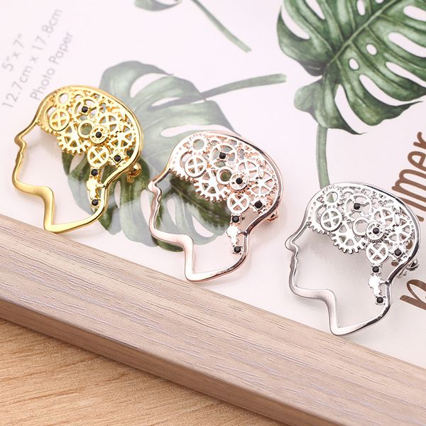 

fashion bowl of hygieia pin badge brooch jewelry brain symbol pin women accessories gift gold silver rose gold metal, Gray