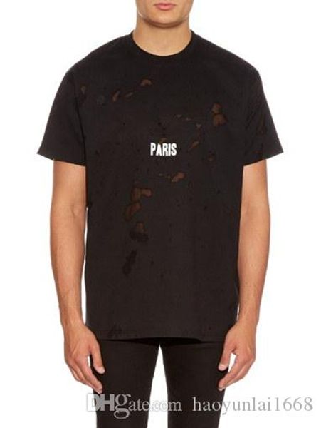 

19ss summer street wear europe paris fashion men's broken hole cotton tshirt casual women tee t-shirt stars destroyed t shirts, White;black