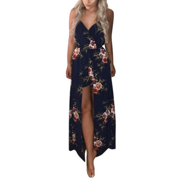 

summer women lady backless long female summer vintage sleeveless beach rompers, Black;white