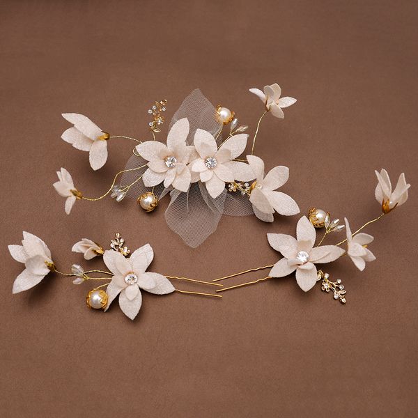 Beige Fabric Flower Hair Clips Hairpins Accessories Bridal Wedding Beige Fabric Flower Hair Clips Hairpins