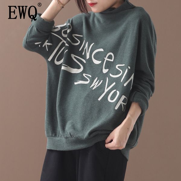 

ewq] 2019 autumn winter new stand collar long sleeve letter print large size loose pullovers vintage sweatshirt women ak05405, Black