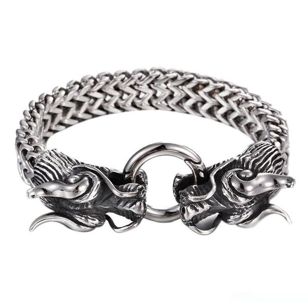 

double dragon head men bracelet for men friendship mens bracelets for punk rock male jewelry, Golden;silver