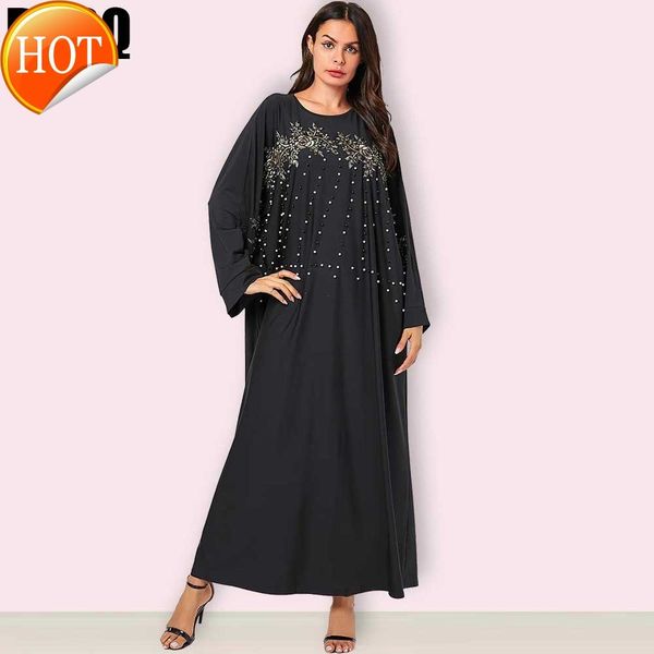 

muslim fashion for dubai women mc209152 comfortable arabian large size women's color embroidered beaded sleeve round neck casual long, Red