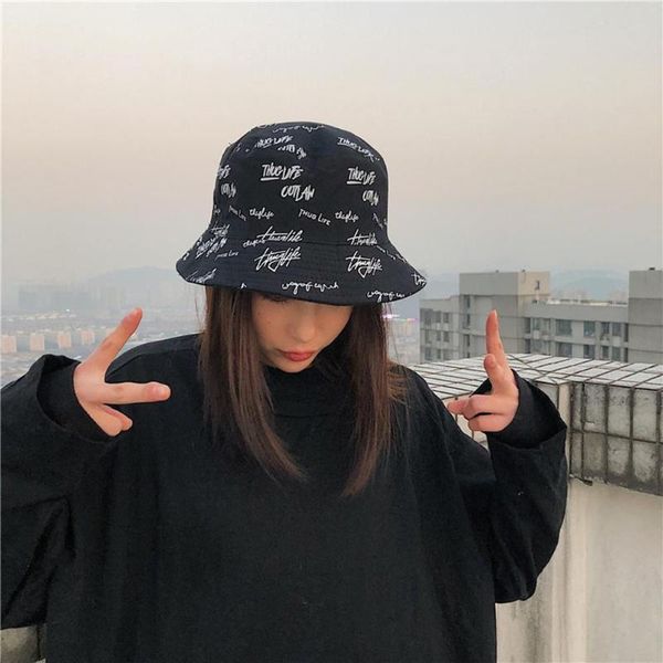 

fashion sun hats women spring sunscreen bucket hat men letters sunbonnet fedoras cotton reversible sun protection cap bucket hat, Blue;gray