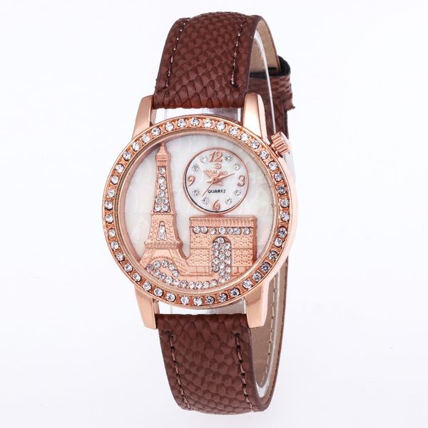 

women watches 2019 fashion ladies watch tower rhinestone leather quartz ladies watch zegarek damski, Slivery;brown