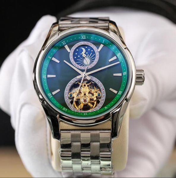 

men tourbillon watches automatic movement 316l steel strap wristwatch 42mm mechanical watch for men, Slivery;brown