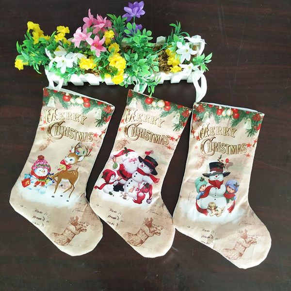 

christmas decoration print stockings for santa claus snowman elck christmas tree ornaments pendant decor xmas party candy bags an2438