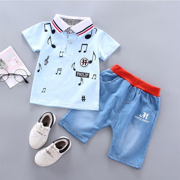 

2pcs/set boy kids clothes set cartoon print short sleeves shirt suit +shorts, White