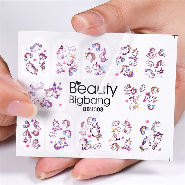 

beautybigbang 1 sheet rainbow cloud image nail stickers cute animal design manicure nail art decoration water decals bbb008, Black