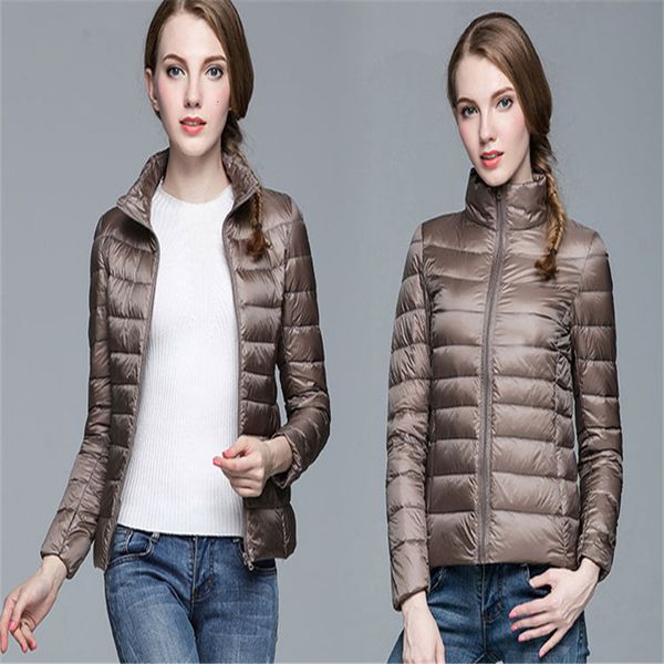 

2019 winter white duck down thin down jacket short slim fit coat female plus size standing collar solid color jacket women, Black