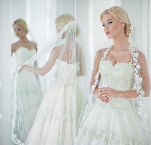2017 Ball Gown Wedding Dresses with Veils Strapless Corset Princess Royal Cathedral Bridal