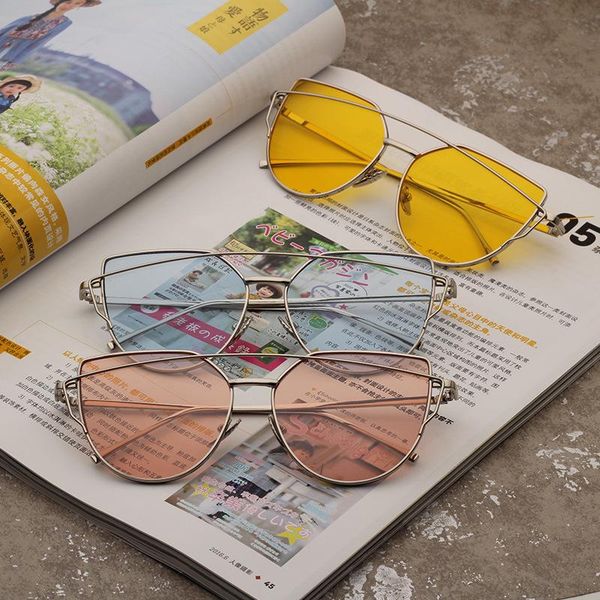 

fashion woman cat eye sunglasses retro men metal frame driving sport eyeglasses outdoor lady travel beach eyewear tta-1133, White;black