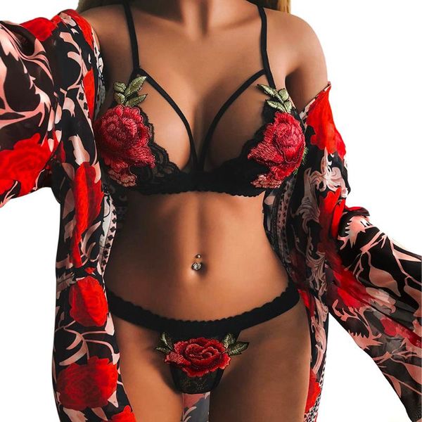 

bras sets fashion women corset bandage hollow underwire lace muslin sleepwear ladies underwear lingerie bra set brassiere femme, Red;black