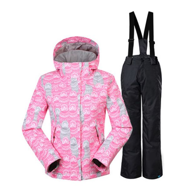 

gsou snow double single board children's ski suit windproof waterproof thickening warm ski coat+ski suspender trousers for girl