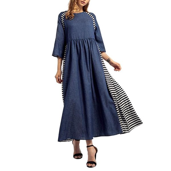 

zerotime #w4 2019 fashion women long dresses striped denim long dress islamic muslim middle east maxi robe dresses ing, Red