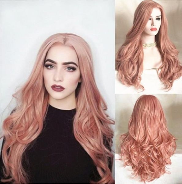 

european american wig female wig mid-length long curly hair primary color pink realistic chemical fiber wig wigs, Black