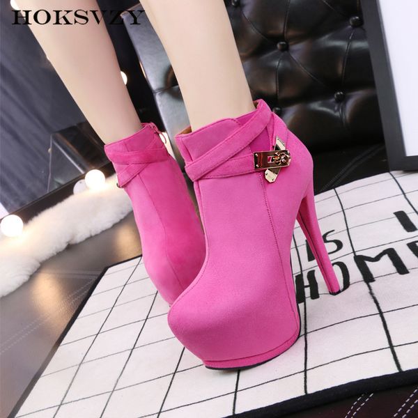 

теплые сапоги зимние супер высокие каблуки женские сапоги остроконечные водонепроницаемые металлические пряжки ремня женские zwm, Black