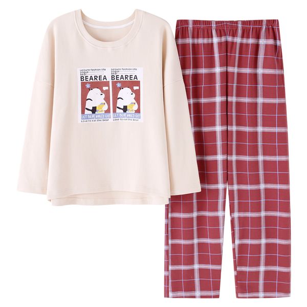 

pajamas women's cotton long sleeve trousers suit 2 piece home suit female 2019 fashion plaid pants simple and casual pijama, Blue;gray