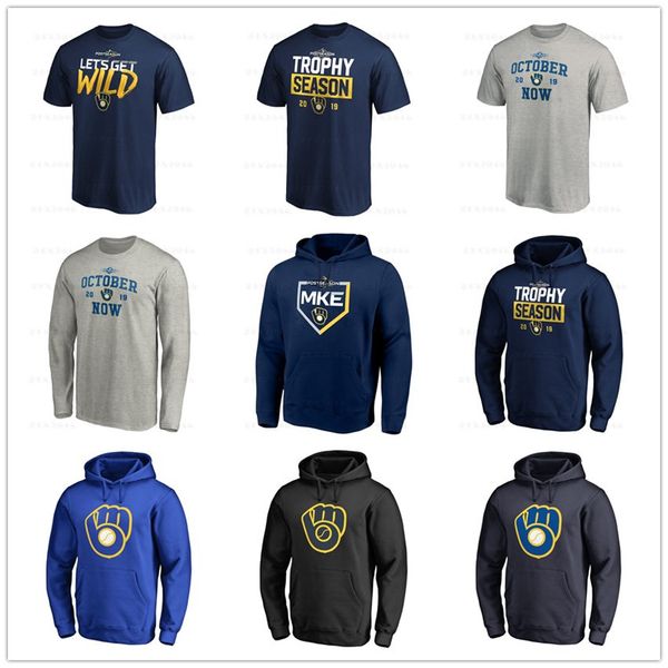 

milwaukee baseball brewers jerseys 22 yelich 2019 postseason locker room t-shirts short long sleeve 6 cain hoodies men hoody printed logos, Black