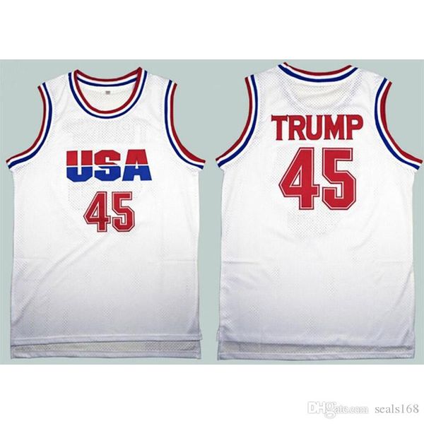 

mens 45 donald trump basketball jersey dream team t-shirt stitched basketball shirts white clothing hh9-2442