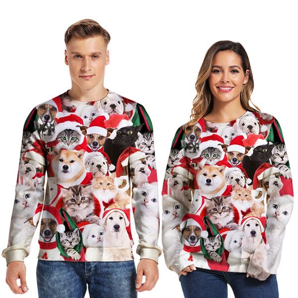 

mens casual christmas funny 3d print party long sleeve o-neck blouse coat, White;black